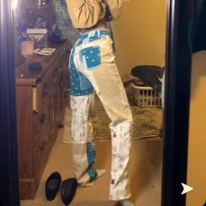 high waisted patch work jeans